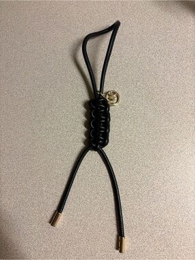 Michael Kors Black Leather Knot Hair Tie with Gold Charm